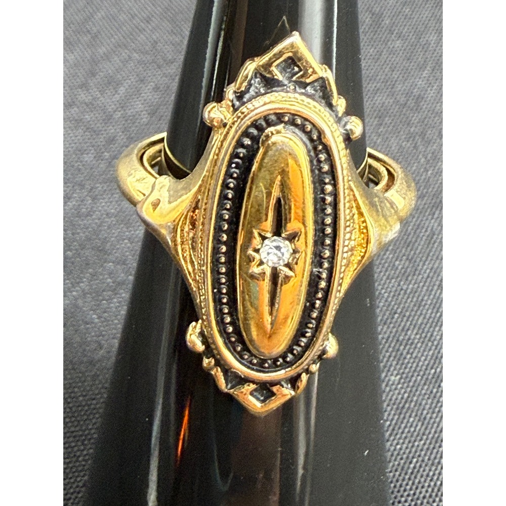 Vintage 70s Avon Gold Tone Victorian Revival Starburst Rhinestone Ring Size 6.25